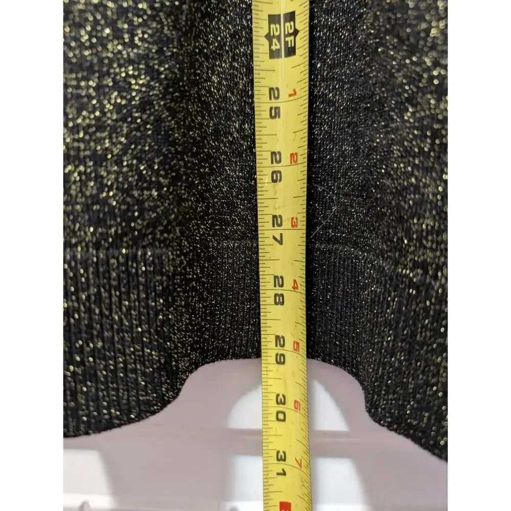 Calvin Klein Long Sleeve Mock Neck Black Metallic Gold Buttons Sweater Women's L